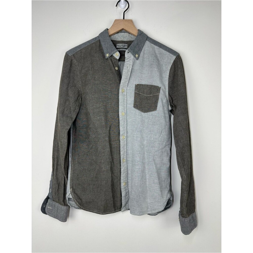 Allsaints 100% Cotton Grey Color Block Two Tone Button Down Shirt, S